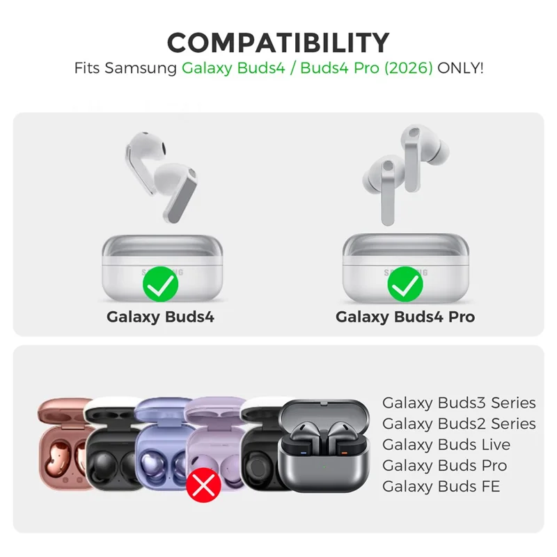 AHASTYLE WG192 для Samsung Galaxy Buds4 / Buds4 Pro силиконовый чехол 2-х частый раздельный защитный чехол с карабином - черный