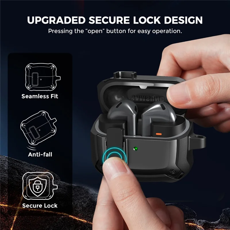 AHASTYLE WG171 TPU Case for Samsung Galaxy Buds3  /  Buds3 Pro / Buds3 FE Secure Lock Protective Cover with Cleaning Pen - Black