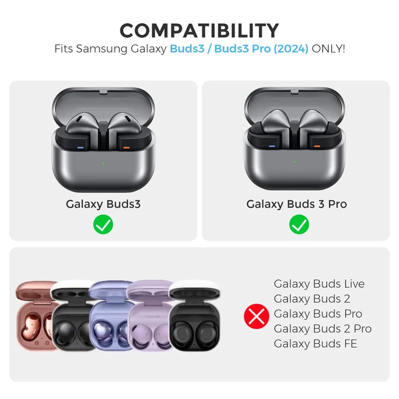 AHASTYLE WG171 TPU Case for Samsung Galaxy Buds3  /  Buds3 Pro / Buds3 FE Secure Lock Protective Cover with Cleaning Pen - Black