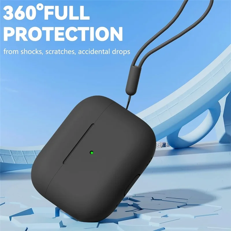 For AirPods Pro 2 Full Protection Silicone Case with Lanyard Drop-proof Protective Cover - Black