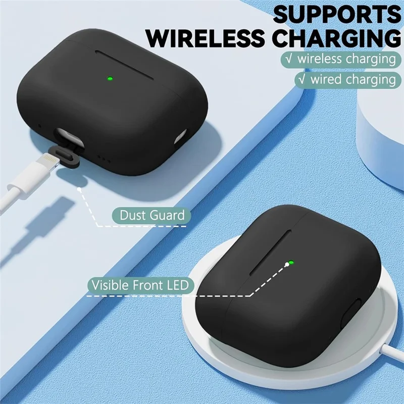 For AirPods Pro 2 Full Protection Silicone Case with Lanyard Drop-proof Protective Cover - Black