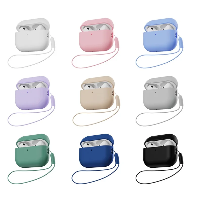For AirPods Pro 2 Full Protection Silicone Case with Lanyard Drop-proof Protective Cover - Black