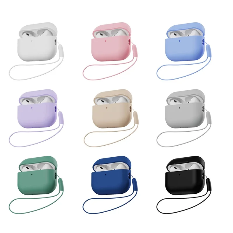 For AirPods Pro 3 Full Protection Silicone Case with Lanyard Drop-proof Protective Cover - Pink