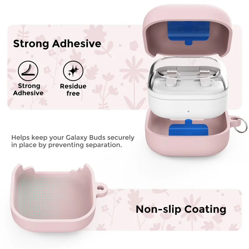 AHASTYLE WG199 For Samsung Galaxy Buds4 Pro  /  Buds4 Protective Case with Carabiner Embossed Flower Leaf Silicone Cover - Pink
