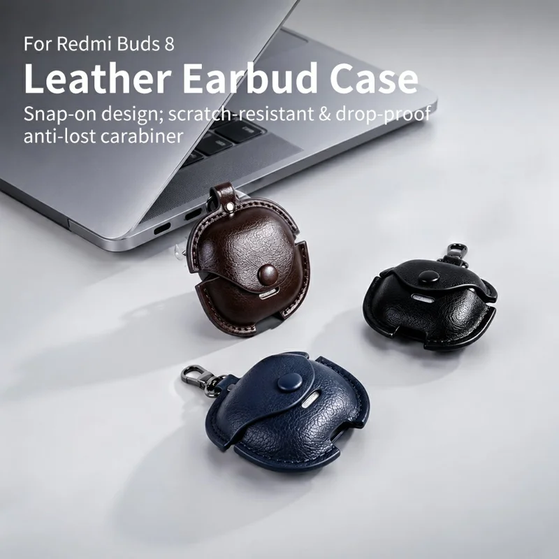For Xiaomi Redmi Buds 8 Active Earphone Case PU Leather Bluetooth-Compatible Headset Charging Bin Sleeve Cover - Black