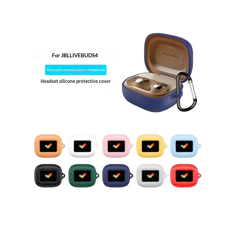 Silicone Case for JBL Live Buds 4 Dustproof Full Wrap Protection Earbuds Shockproof Protective Cover with Carabiner - Sky Blue