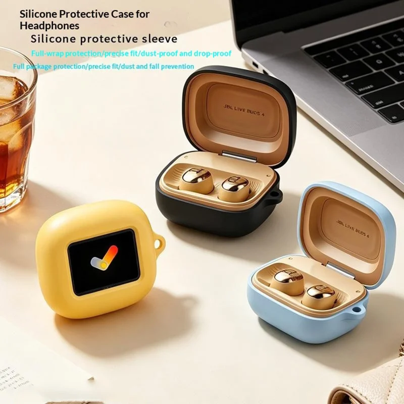 Coque en silicone pour JBL Live Buds 4, protection intégrale anti-poussière, housse de protection anti-chute avec anneau porte-clés - Jaune