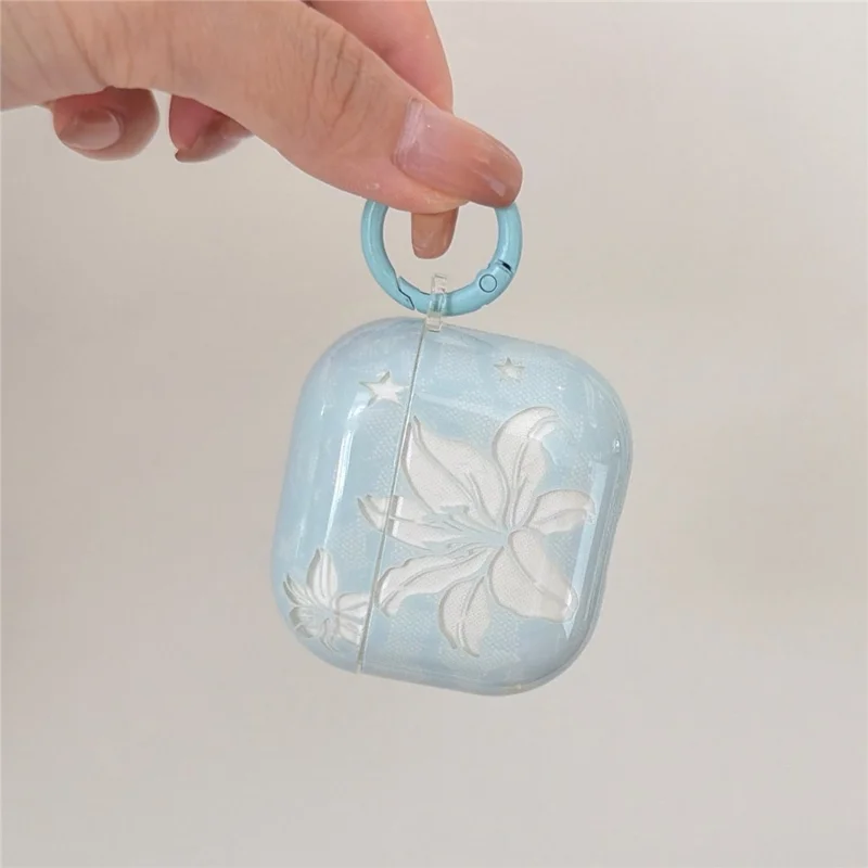Case for AirPods 4 Lily Flower Pattern TPU Protective Cover with Keychain Charm & Buckle Clip