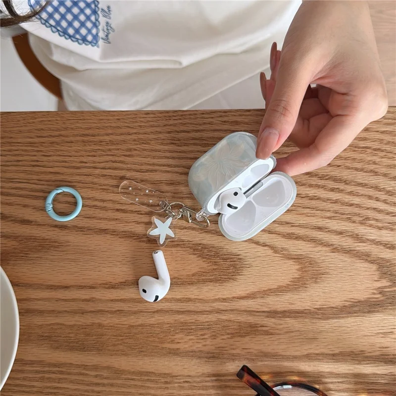 Case for AirPods 4 Lily Flower Pattern TPU Protective Cover with Keychain Charm & Buckle Clip