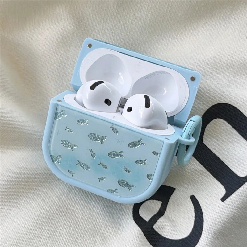 Spielende Fische Muster Hülle für AirPods 3, weiche TPU Schutzhülle mit Karabiner-Clip