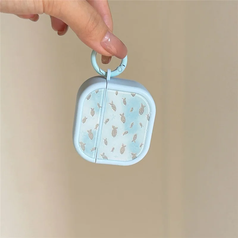 Spielende Fische Muster Hülle für AirPods 3, weiche TPU Schutzhülle mit Karabiner-Clip