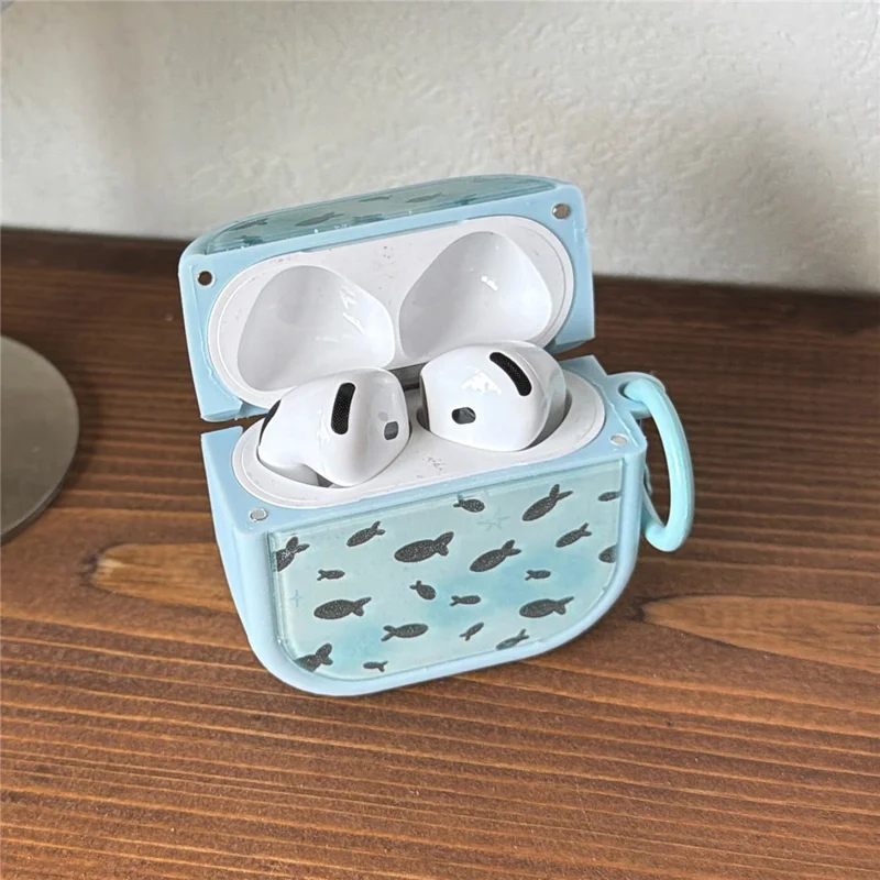 Spielende Fische Muster Hülle für AirPods 3, weiche TPU Schutzhülle mit Karabiner-Clip