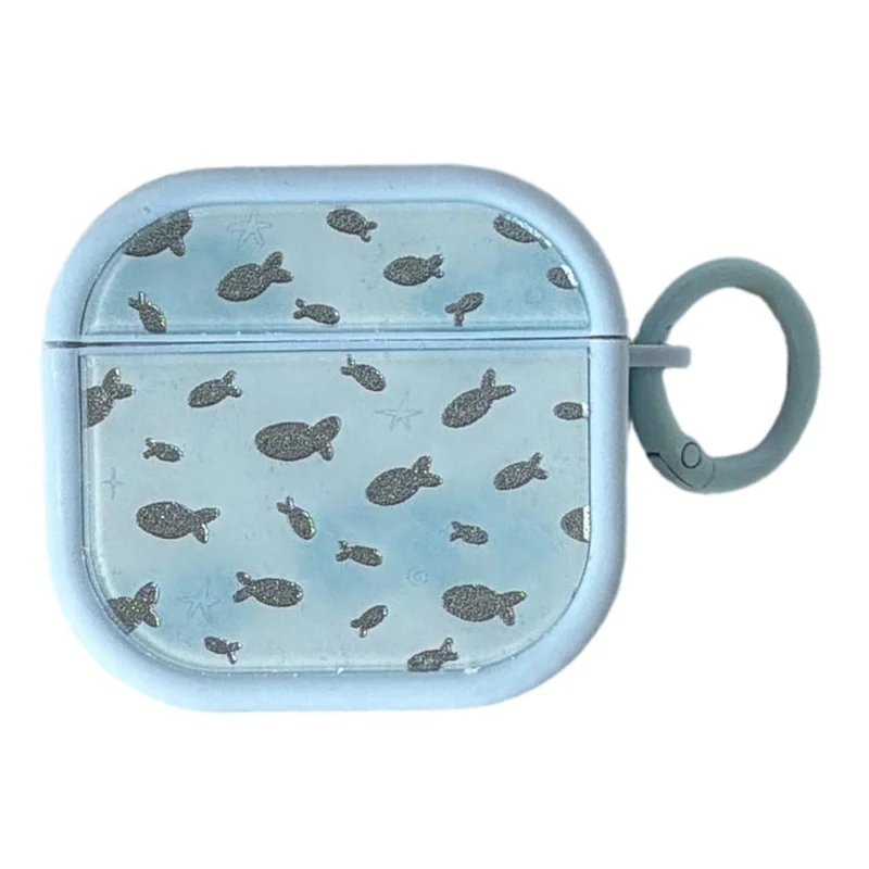 Schimmernder Fischmuster-Schutzhülle für AirPods 4 aus weichem TPU mit Karabiner-Clip