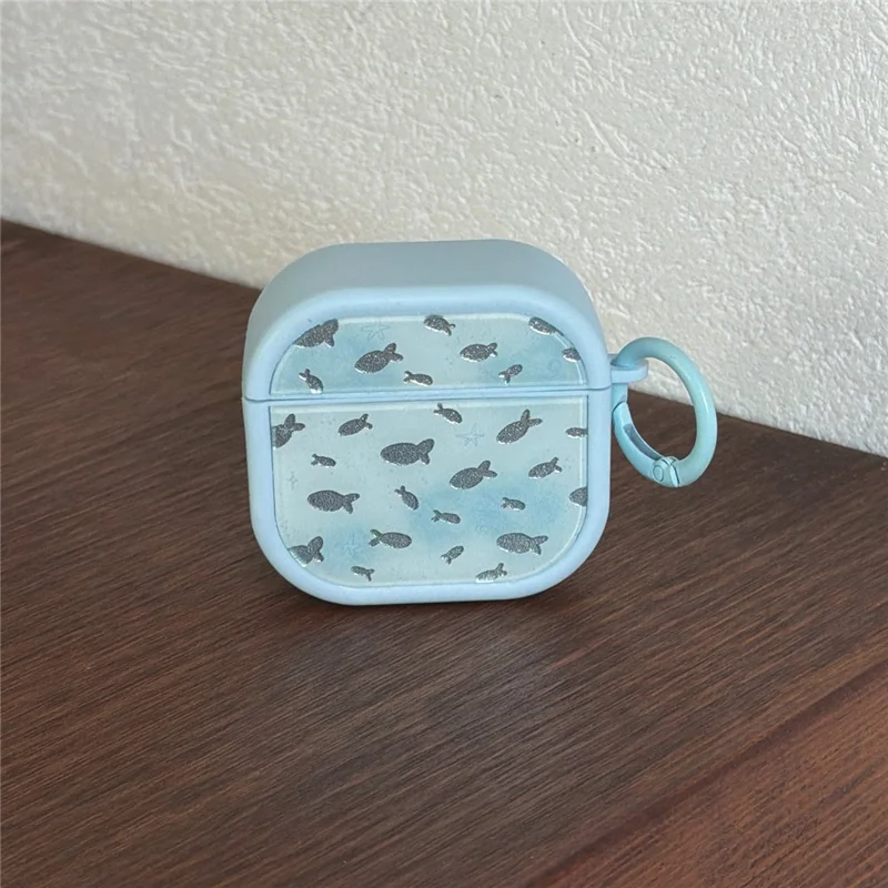 Schimmernder Fischmuster-Schutzhülle für AirPods 4 aus weichem TPU mit Karabiner-Clip