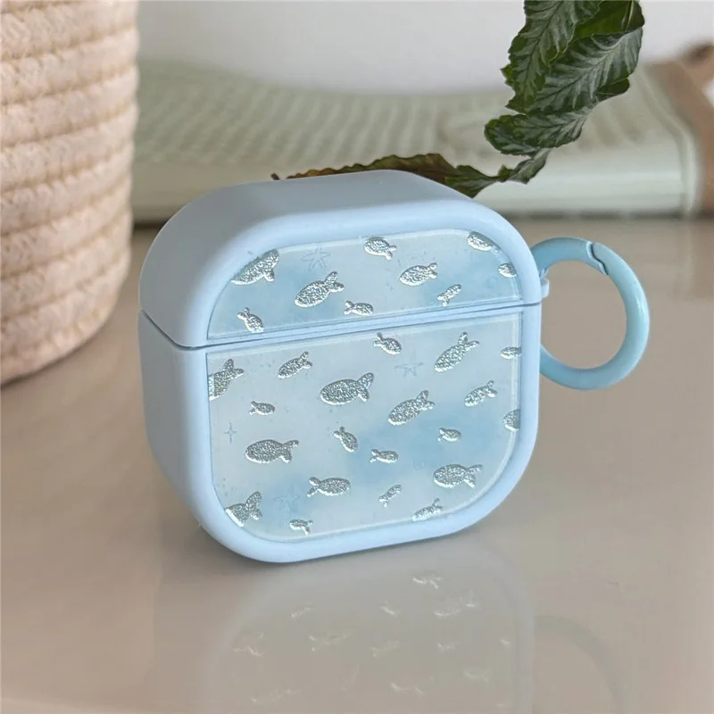 Schimmernder Fischmuster-Schutzhülle für AirPods 4 aus weichem TPU mit Karabiner-Clip
