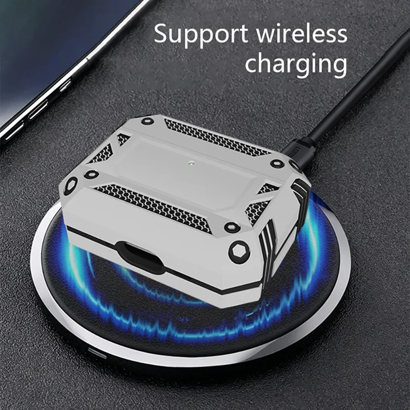 For Apple AirPods Pro / AirPods Pro 2 Case Magnetic PC + TPU Shockproof Protection Earphone Cover with Keychain - Silver