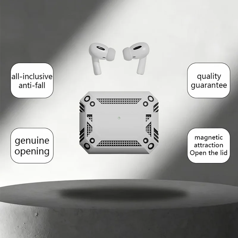 For Apple AirPods Pro / AirPods Pro 2 Case Magnetic PC + TPU Shockproof Protection Earphone Cover with Keychain - Silver