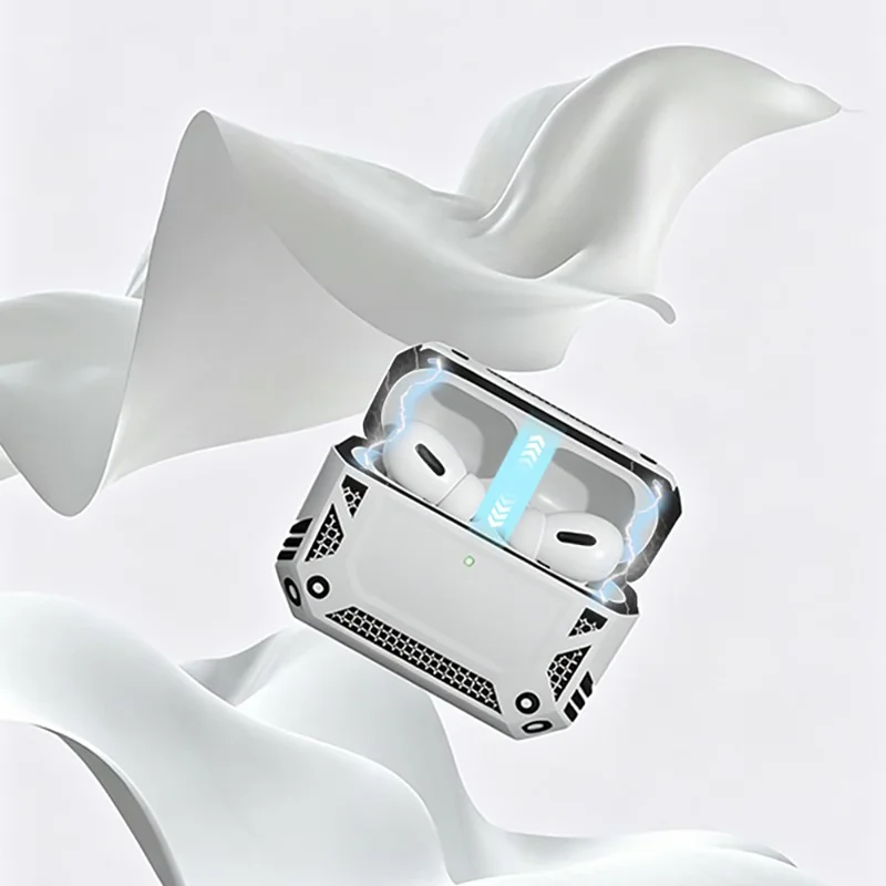 For Apple AirPods Pro / AirPods Pro 2 Case Magnetic PC + TPU Shockproof Protection Earphone Cover with Keychain - Silver