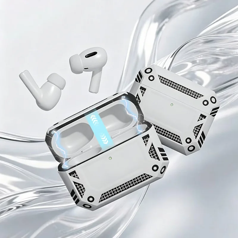 For Apple AirPods Pro / AirPods Pro 2 Case Magnetic PC + TPU Shockproof Protection Earphone Cover with Keychain - Silver