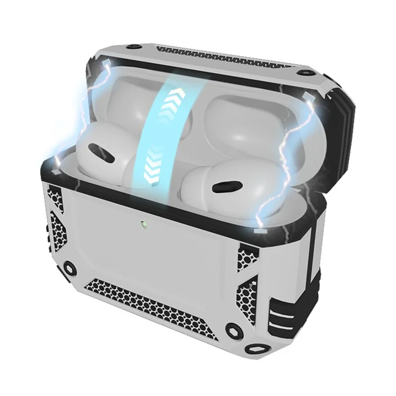 Für AirPods Pro 3 Hülle Magnetische PC + TPU Stoßfeste Schutzhülle mit Schlüsselband - Silber