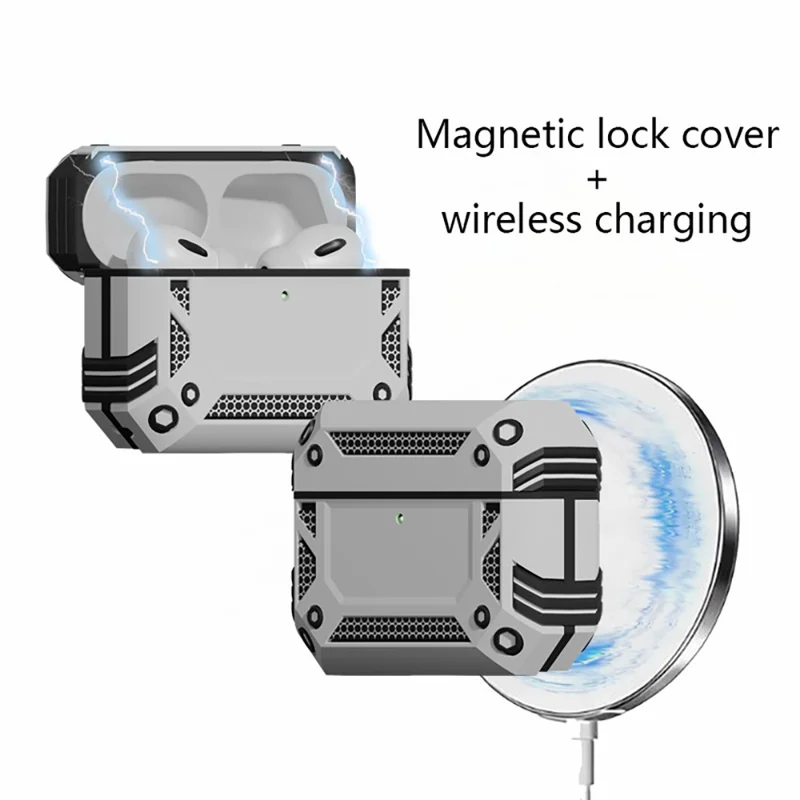 Für AirPods Pro 3 Hülle Magnetische PC + TPU Stoßfeste Schutzhülle mit Schlüsselband - Silber