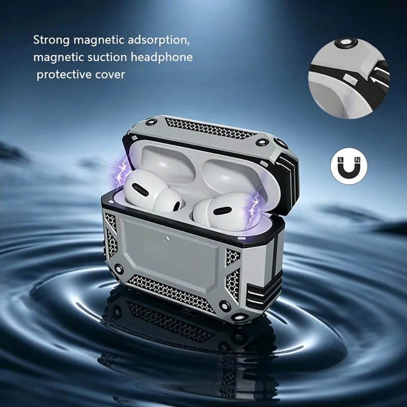 Für AirPods Pro 3 Hülle Magnetische PC + TPU Stoßfeste Schutzhülle mit Schlüsselband - Silber