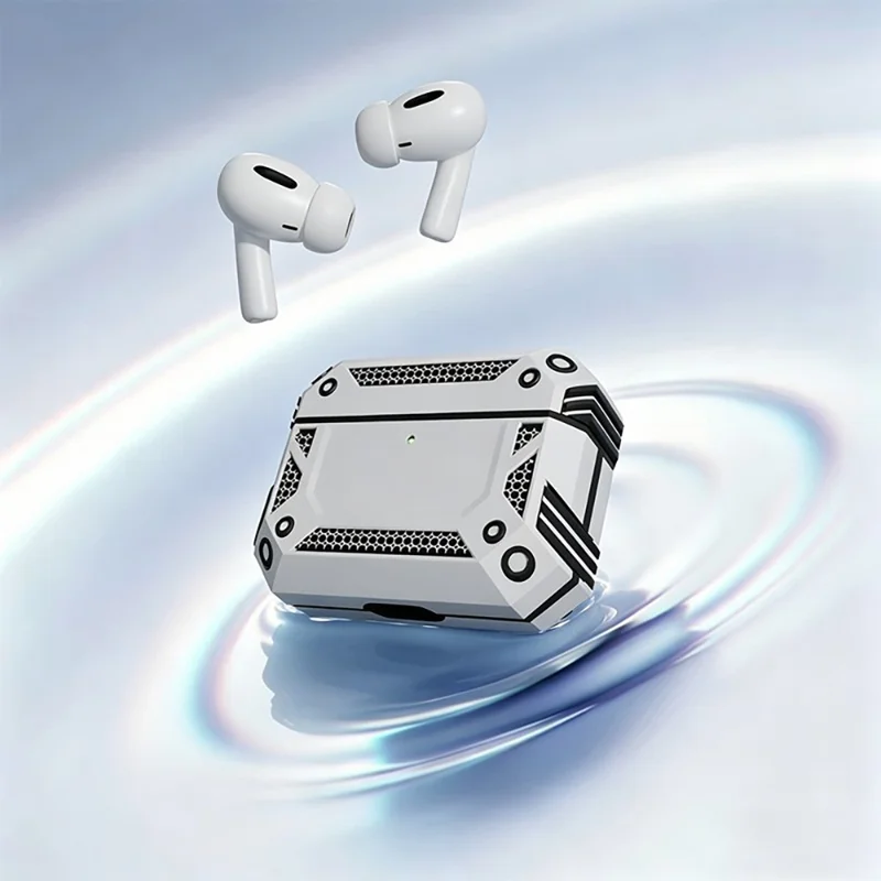Für AirPods Pro 3 Hülle Magnetische PC + TPU Stoßfeste Schutzhülle mit Schlüsselband - Silber