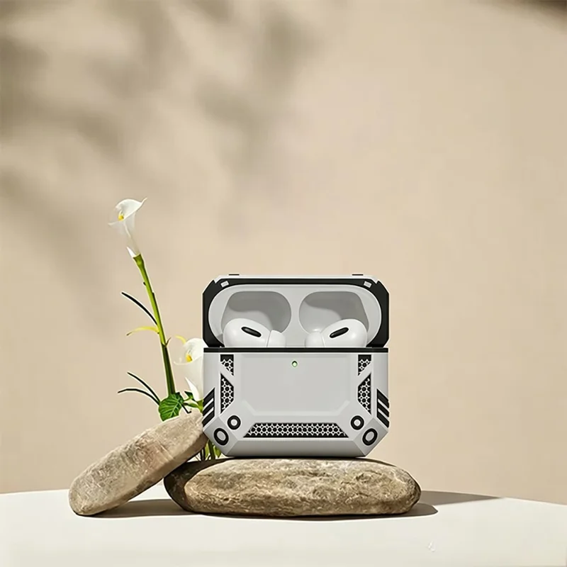 Für AirPods Pro 3 Hülle Magnetische PC + TPU Stoßfeste Schutzhülle mit Schlüsselband - Silber