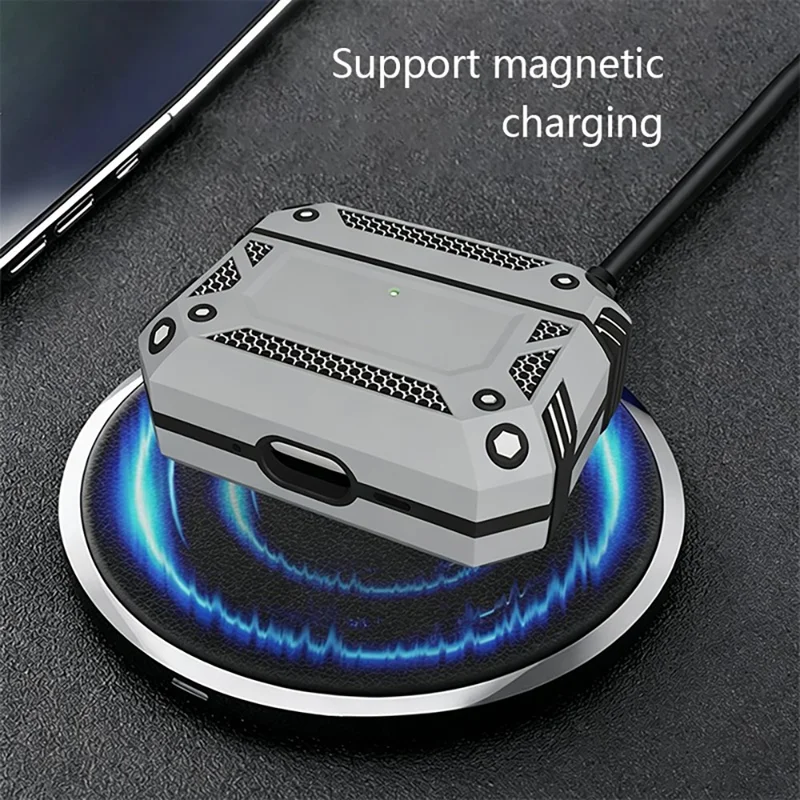 Für AirPods Pro 3 Hülle Magnetische PC + TPU Stoßfeste Schutzhülle mit Schlüsselband - Silber