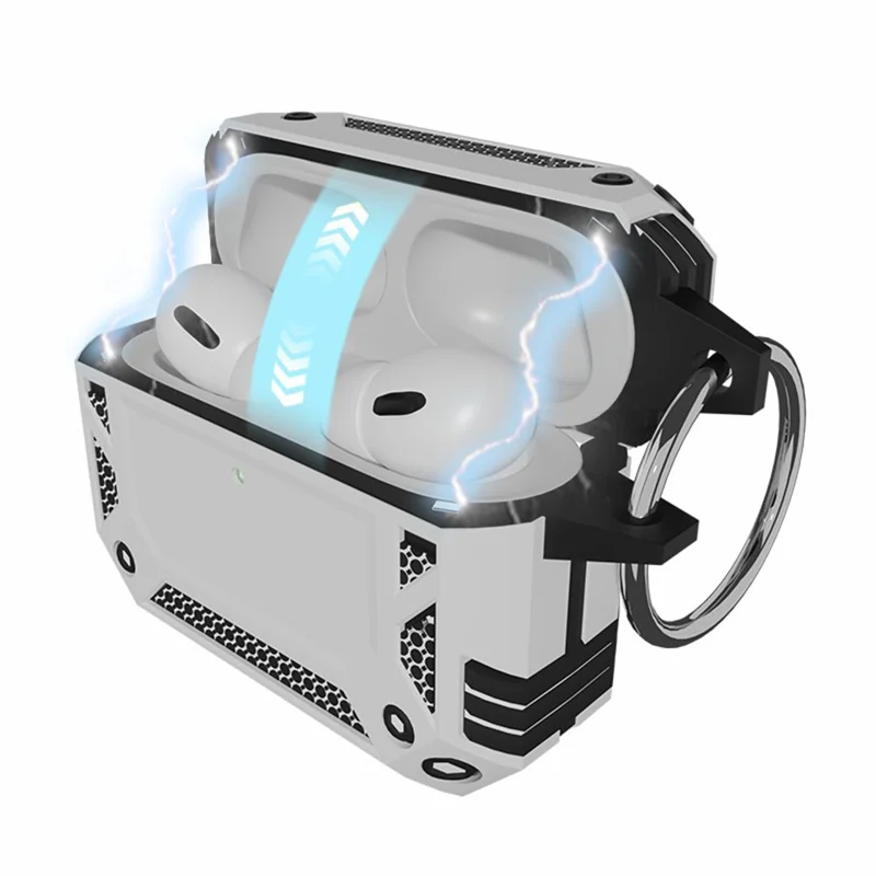 Für AirPods 4 Hülle Magnetisch PC + TPU Stoßfester Schutz für Kopfhörer mit Schlüsselband - Silber