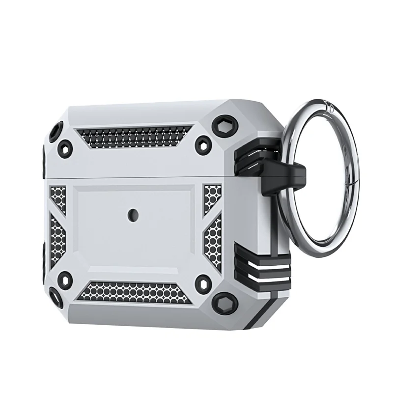 Für AirPods 4 Hülle Magnetisch PC + TPU Stoßfester Schutz für Kopfhörer mit Schlüsselband - Silber