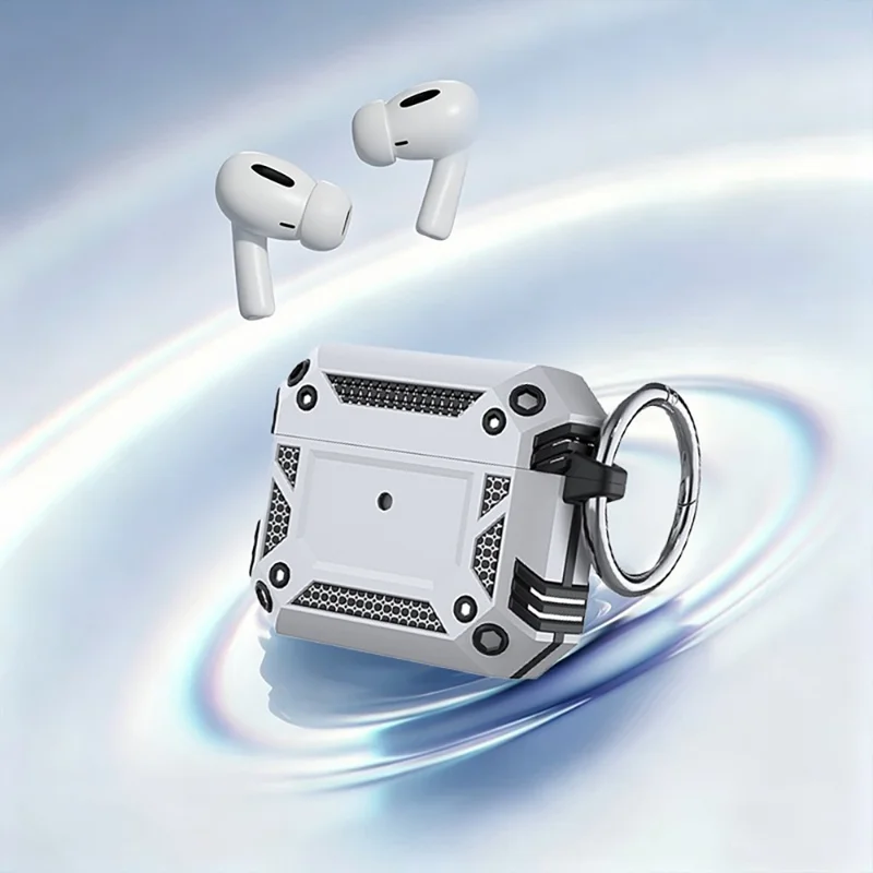 Für AirPods 4 Hülle Magnetisch PC + TPU Stoßfester Schutz für Kopfhörer mit Schlüsselband - Silber