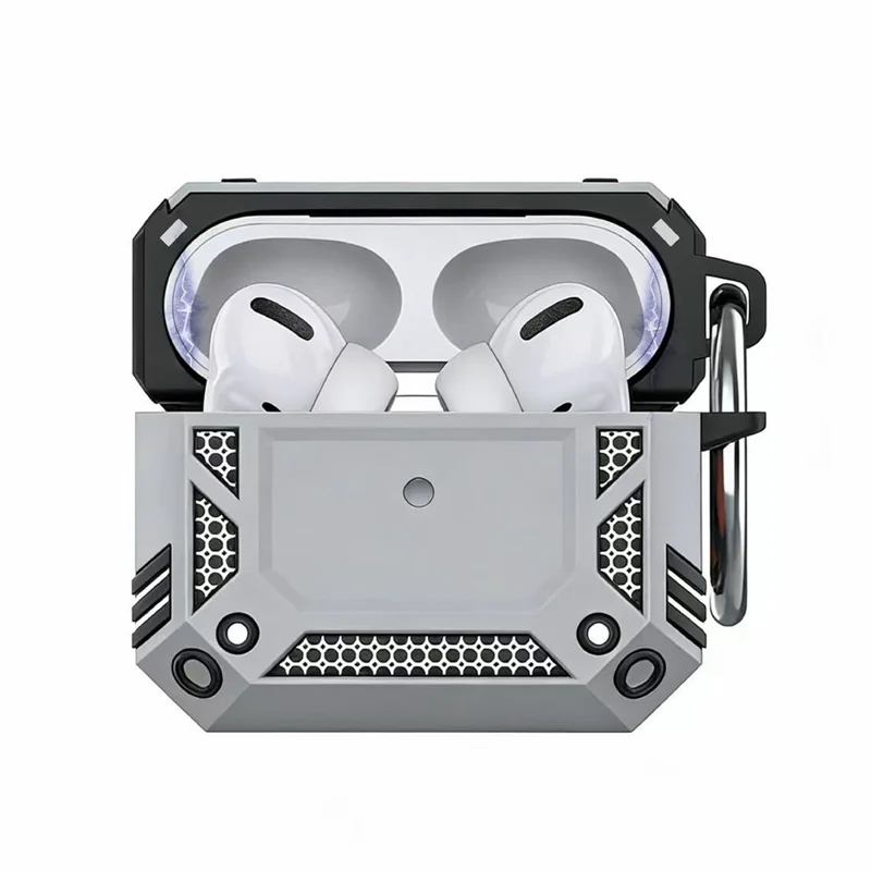 Für AirPods 4 Hülle Magnetisch PC + TPU Stoßfester Schutz für Kopfhörer mit Schlüsselband - Silber