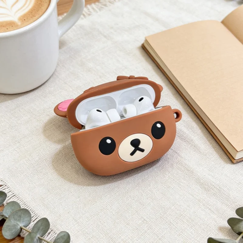 Silicone Case for AirPods Pro 3 Cute Bear Cartoon Design Protective Cover with Carabiner Clip