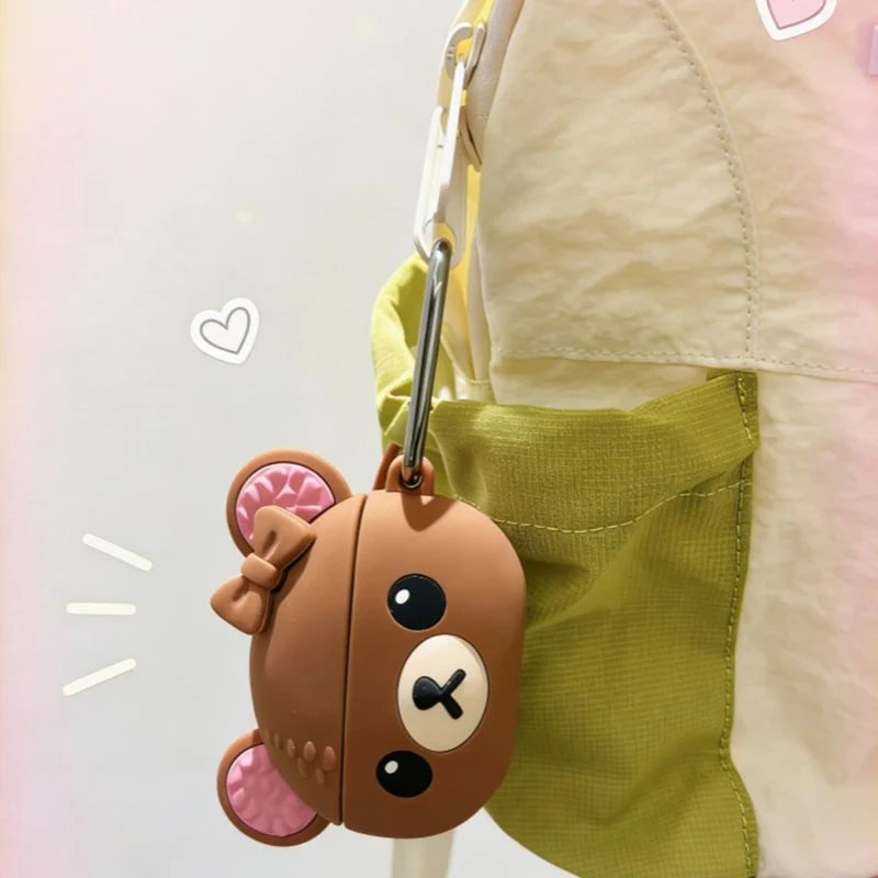 Silicone Case for AirPods Pro 3 Cute Bear Cartoon Design Protective Cover with Carabiner Clip