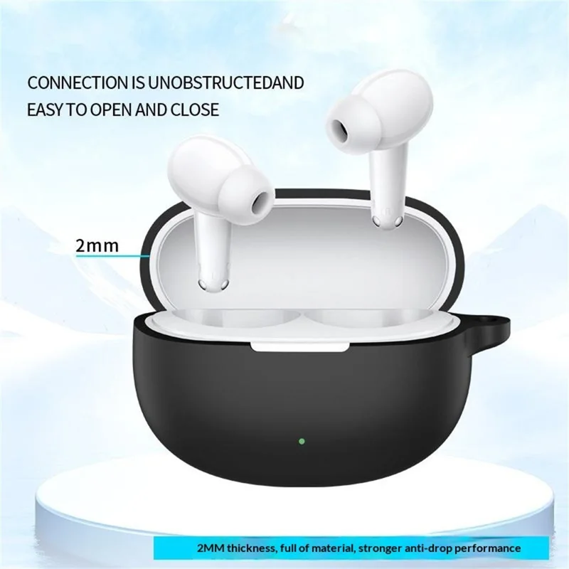 Silicone Case for VIVO TWS 5i Bluetooth-compatible Earbuds Anti-lost Protective Cover with Carabiner - Black