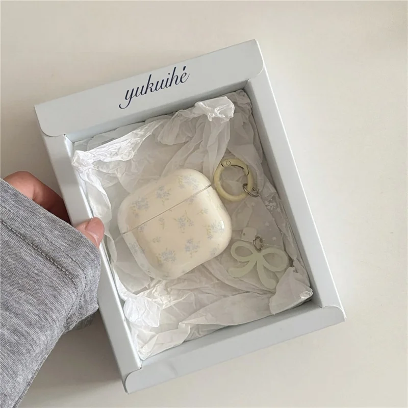 Silicone Case for AirPods 3 Tiny Floral Pattern Protective Cover with Bow Keychain Pendant & Buckle Clip TPU Soft Shell