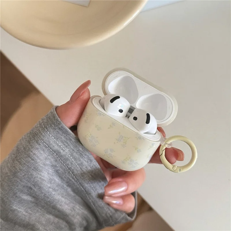 Silicone Case for AirPods 3 Tiny Floral Pattern Protective Cover with Bow Keychain Pendant & Buckle Clip TPU Soft Shell