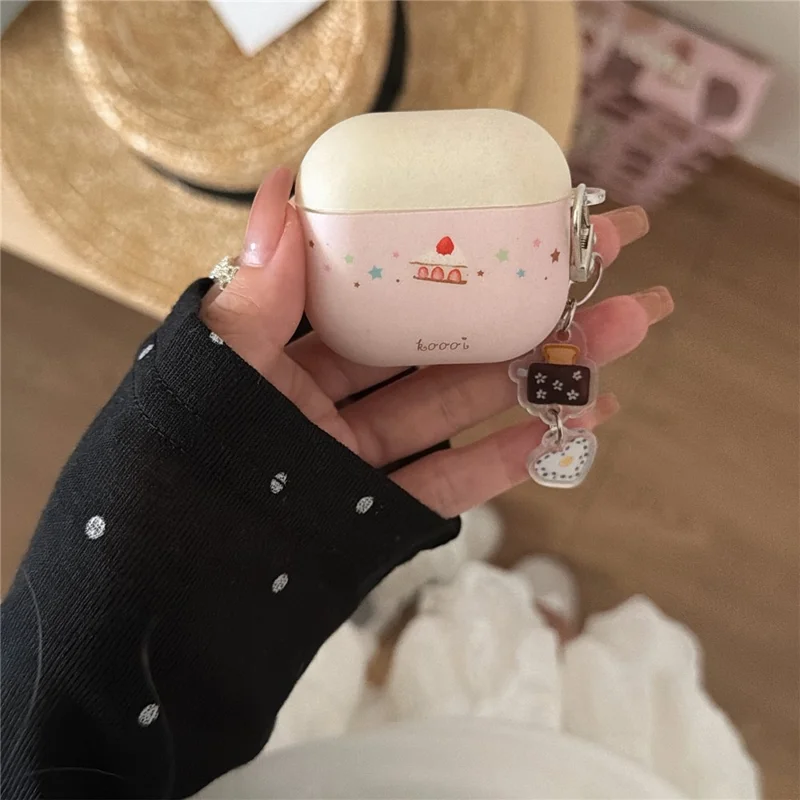 TPU Case for AirPods 3 Cute Cake Design Protective Cover with Keychain Charm & Buckle Clip