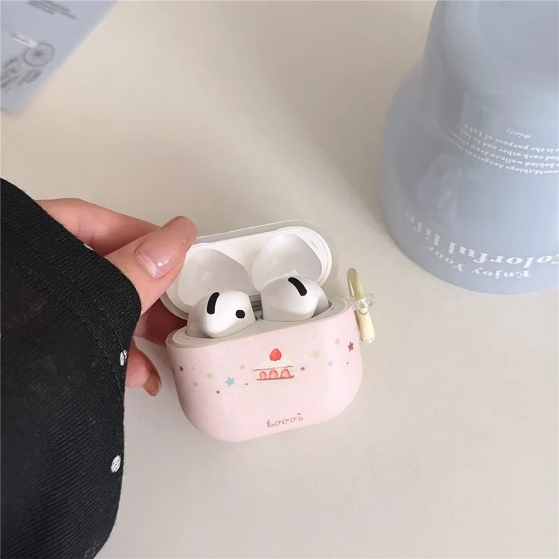 TPU Case for AirPods 3 Cute Cake Design Protective Cover with Keychain Charm & Buckle Clip