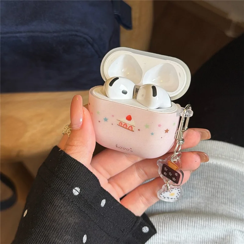 TPU Case for AirPods 3 Cute Cake Design Protective Cover with Keychain Charm & Buckle Clip