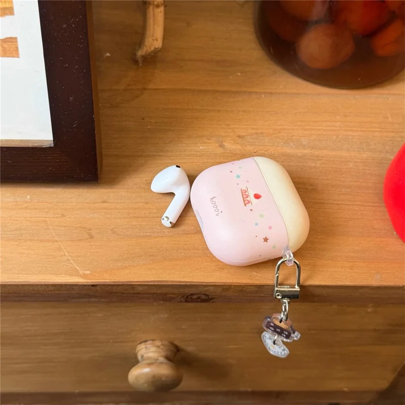 TPU Case for AirPods 3 Cute Cake Design Protective Cover with Keychain Charm & Buckle Clip