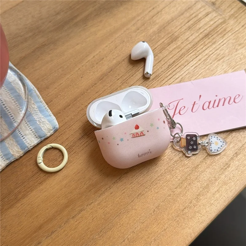 TPU Case for AirPods 3 Cute Cake Design Protective Cover with Keychain Charm & Buckle Clip