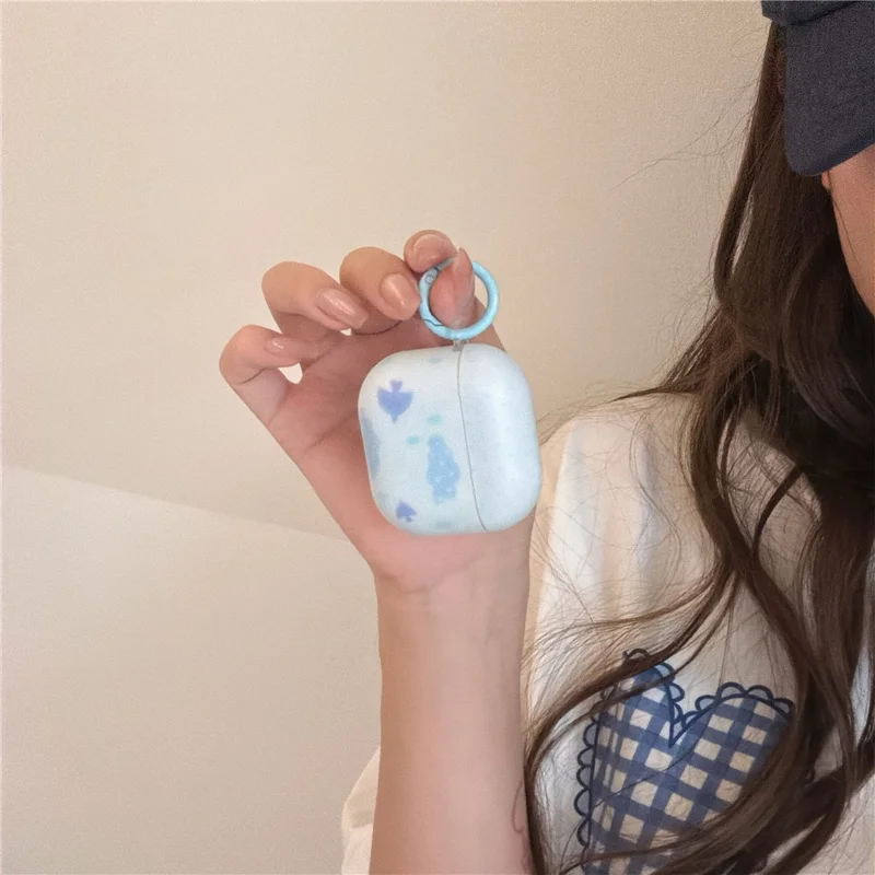 IMD+TPU-hölse för AirPods 3 med moln- och fågelmönster, skyddshölse för öronsnäckor med karbinhake