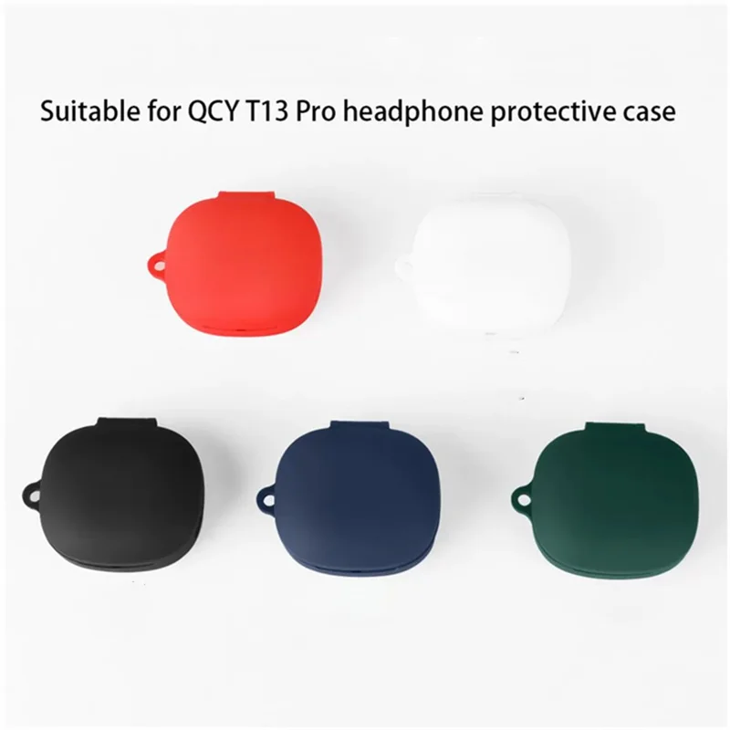 For QCY T13 Pro Silicone Case Wireless Earbuds Protective Cover with Anti-Lost Buckle - Dark Blue