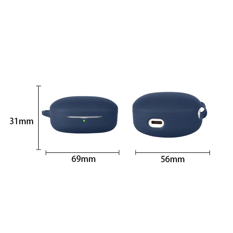For QCY T13 Pro Silicone Case Wireless Earbuds Protective Cover with Anti-Lost Buckle - Dark Blue