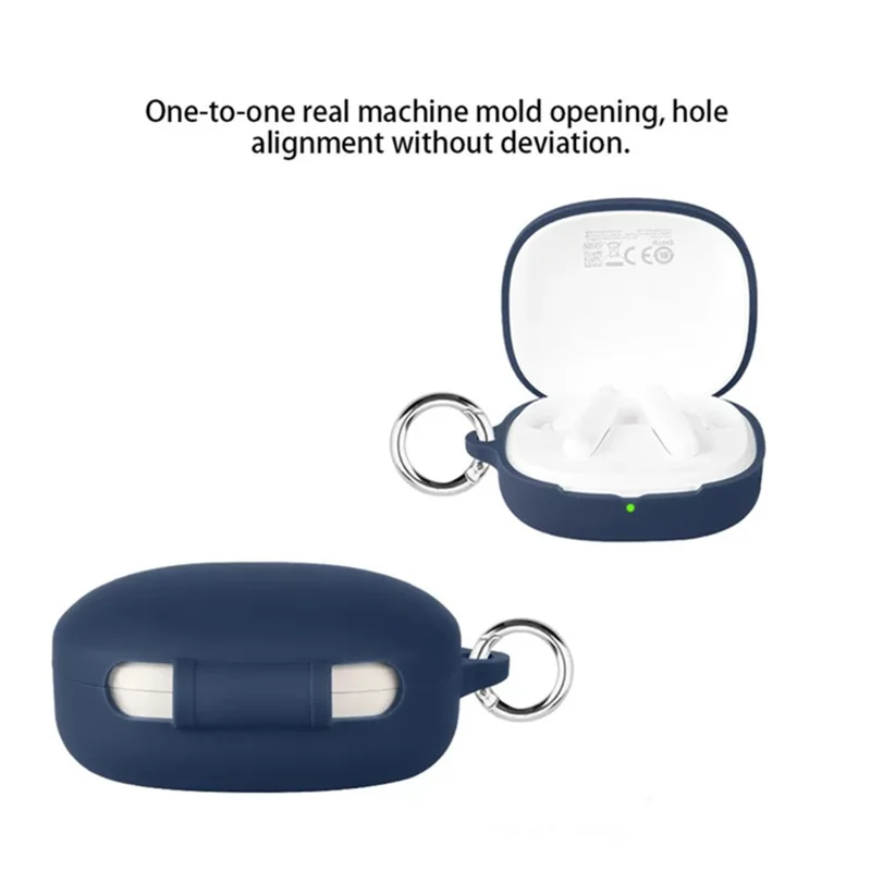 For QCY T13 Pro Silicone Case Wireless Earbuds Protective Cover with Anti-Lost Buckle - Dark Blue