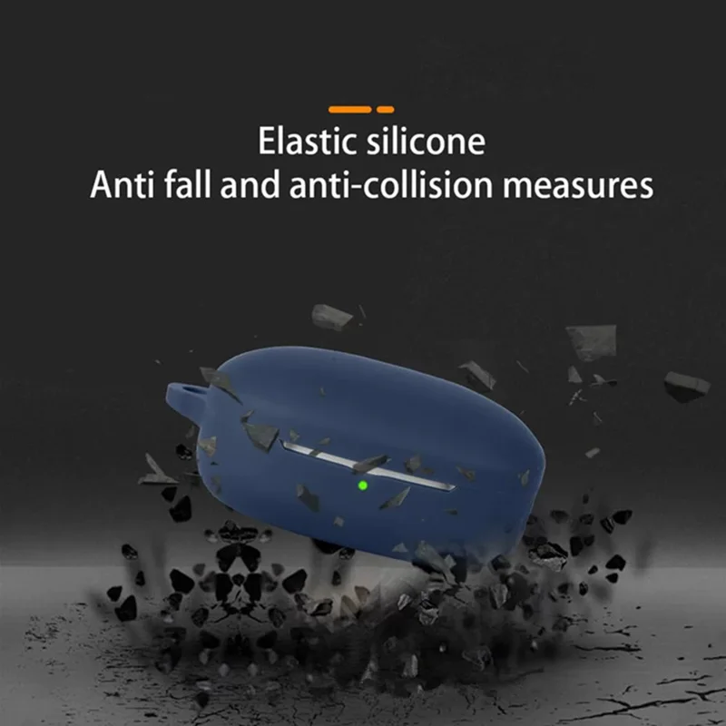 For QCY T13 Pro Silicone Case Wireless Earbuds Protective Cover with Anti-Lost Buckle - Dark Blue