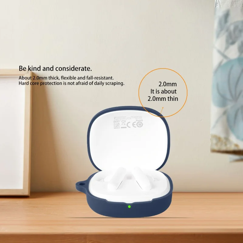 For QCY T13 Pro Silicone Case Wireless Earbuds Protective Cover with Anti-Lost Buckle - Dark Blue