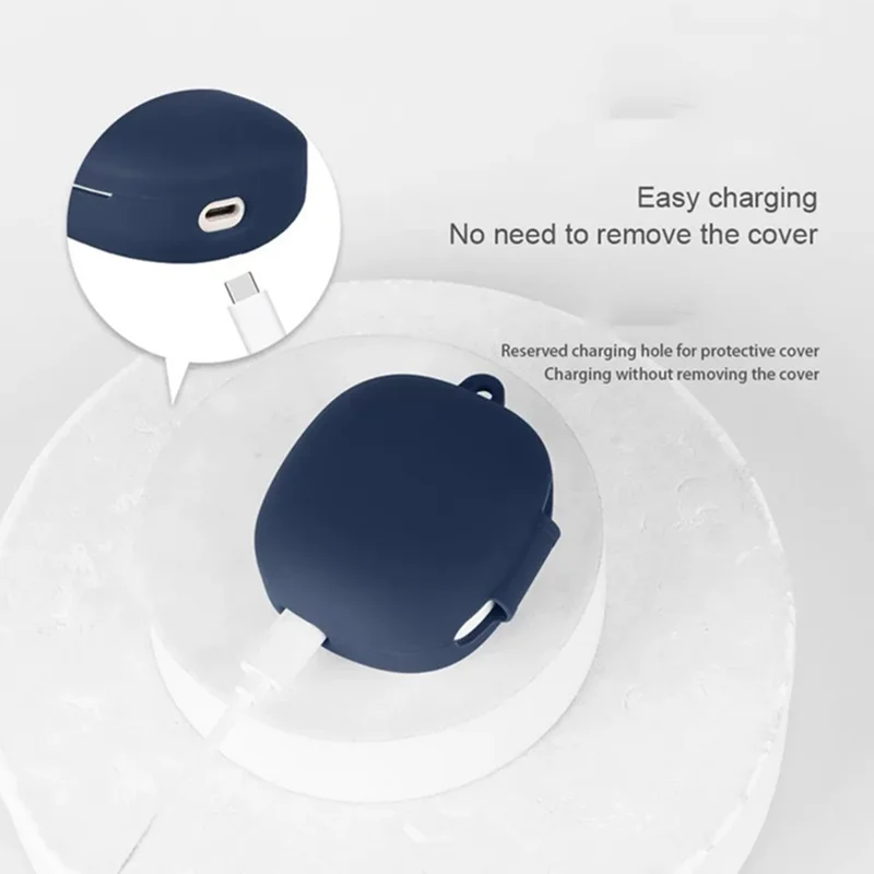 For QCY T13 Pro Silicone Case Wireless Earbuds Protective Cover with Anti-Lost Buckle - Dark Blue